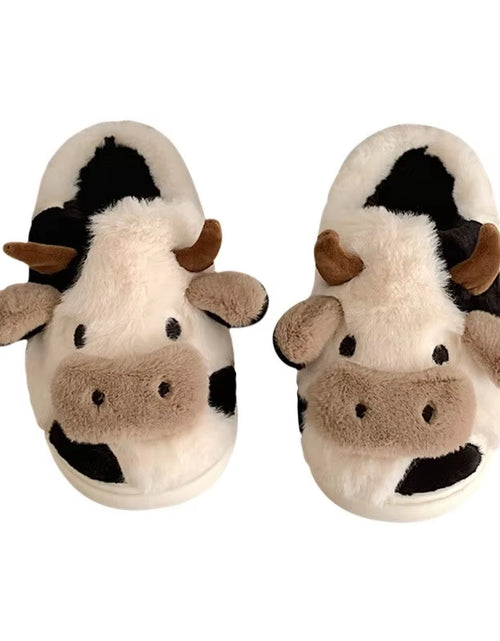 Load image into Gallery viewer, Women&#39;S Cartoon Cute Cow House Slippers Warm plus Lined Closed Toe Fuzzy Home Slides Women&#39;S Fluffy Comfy Shoes Winter Autumn
