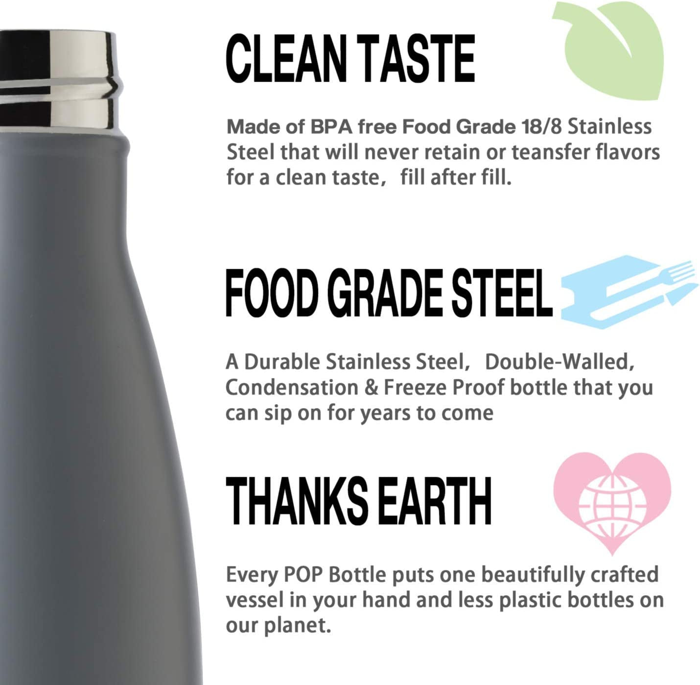 17Oz Sport Water Bottle Vacuum Insulated Stainless Steel Sport Water Bottle Leak-Proof Double Wall Cola Shape Water Bottle, Keep Drinks Hot & Cold (Cold Gray, 12 Pack)