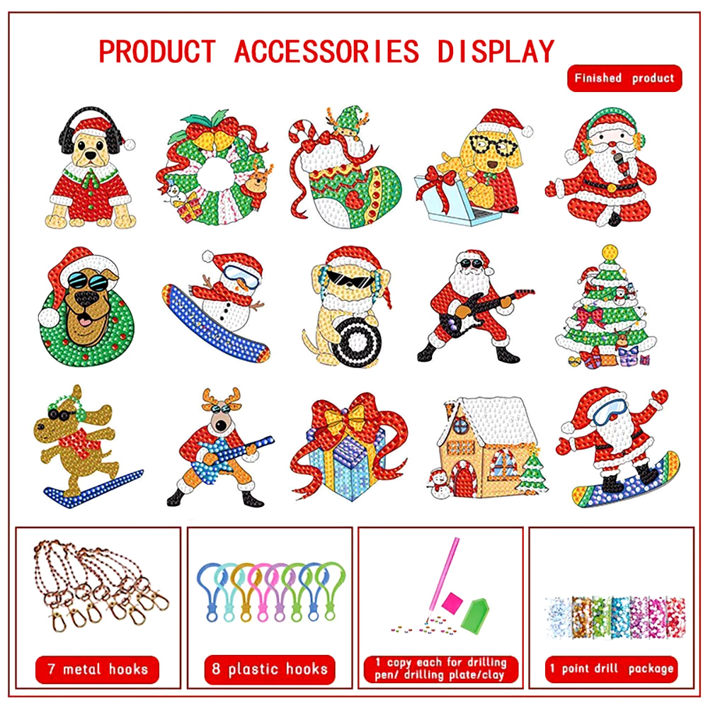 Christmas Diamond Painting Keychain 5D DIY Hanging Diamond Art Kits Diamond Ornaments for Kids Christmas Crafts Family Decor